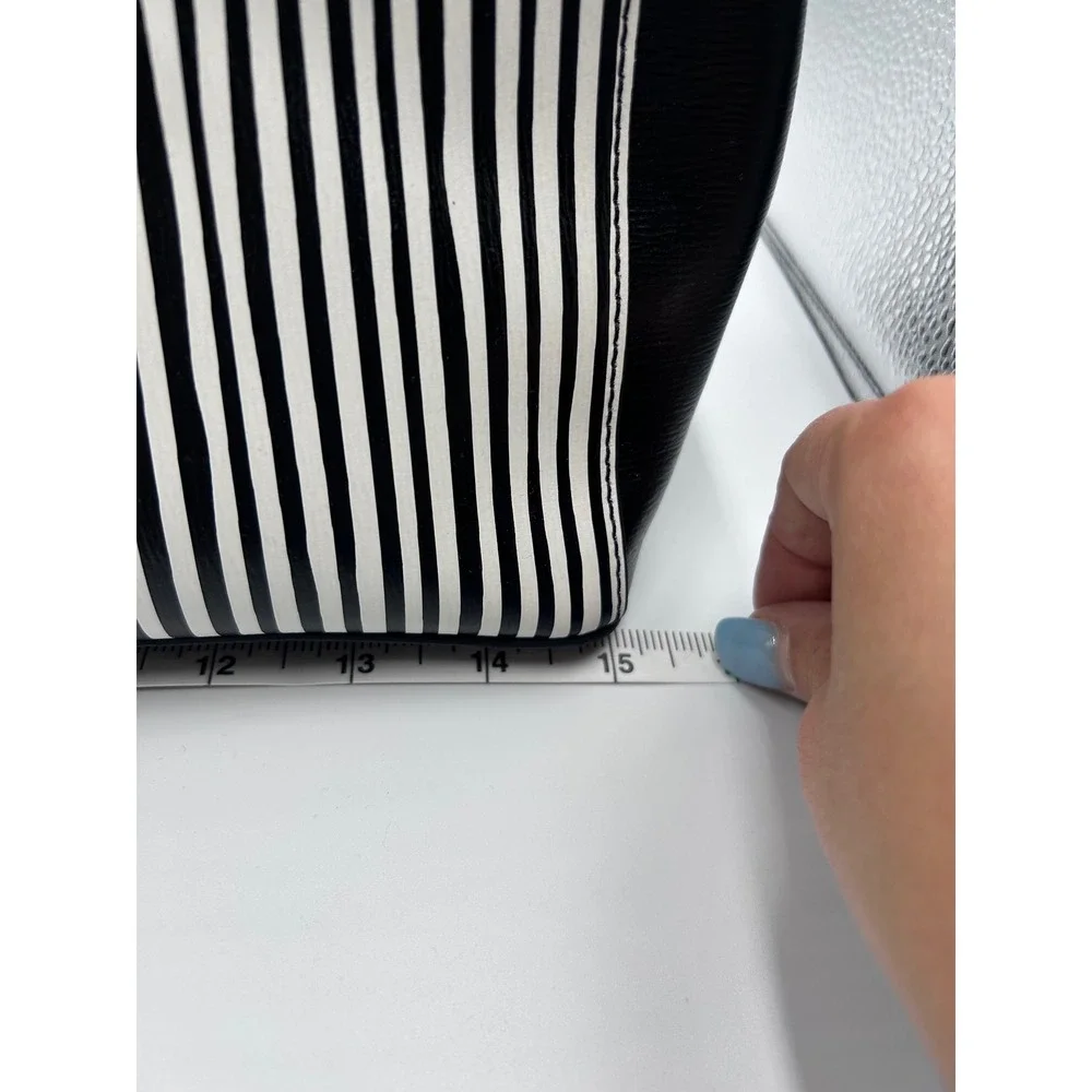 Lauren Ralph Lauren Black White Striped Leather Satchel Tote Bag NEW RLL